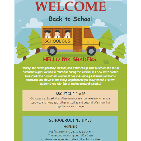 Student Welcome Back to School Newsletter